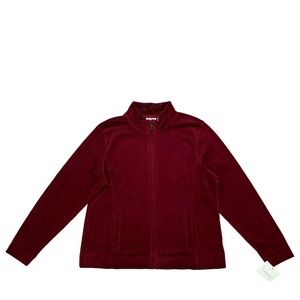 Croft & Borrow Women's Dark Red Velour Zip Up Sweater Jacket Size Large Petite